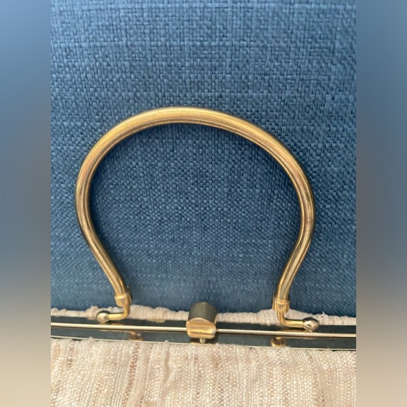 Vintage Tweed Gold Framed Top Handle Tan/Creams Handbag - Picture 4 of 14